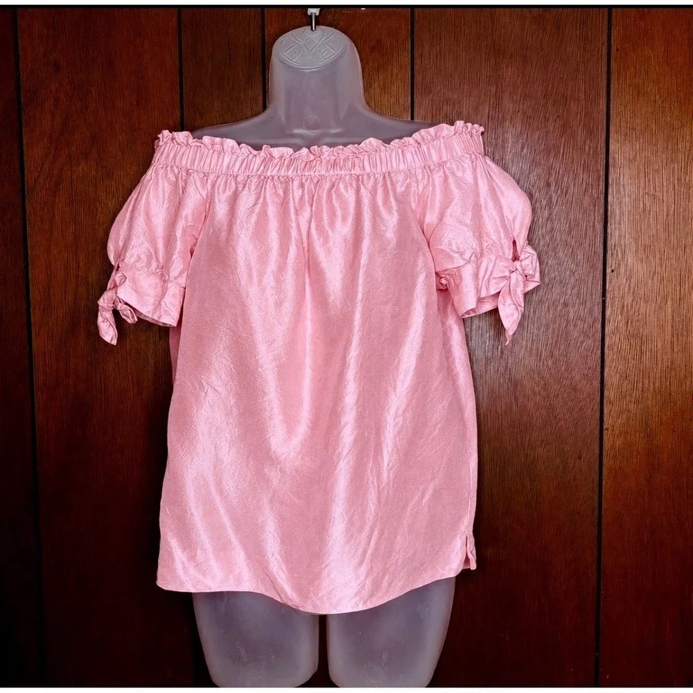 J.Crew Blouse‎ Women's 4T Pink Silk Off Shoulder Peasant Cottagecore Romantic